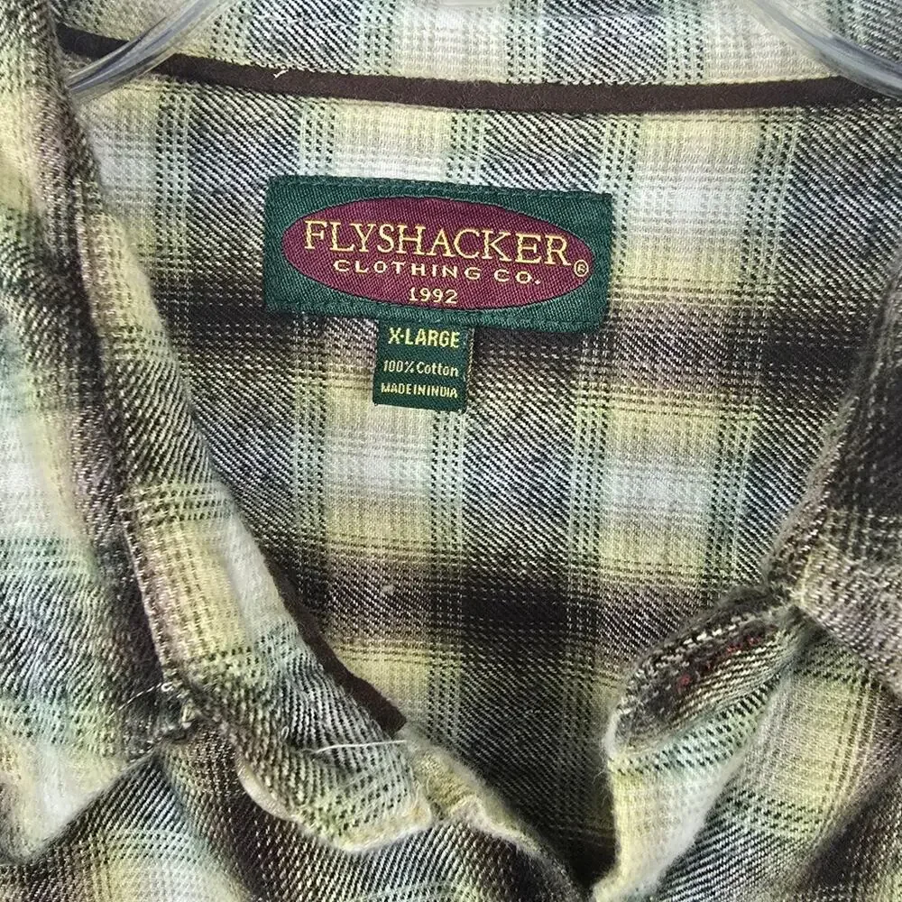 Flyshacker Plaid Flannel Shirt Men’s Large Grunge Outdoorsy Cozy Layering XL
